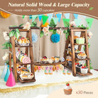 Wooden 3 Tier Cupcake Stand with Swing and Flower Decoration Serving Removable Tray Display Serving Ladder, alternate view 4