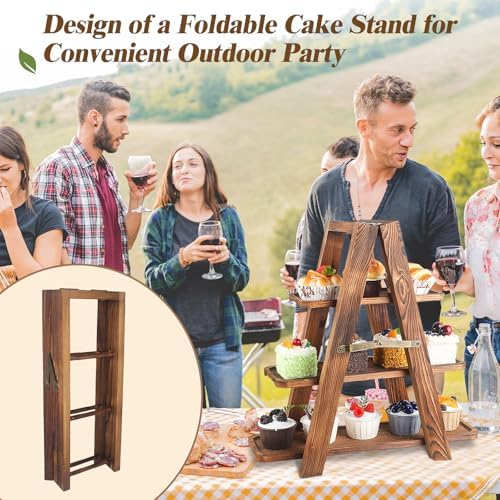 Wooden 3 Tier Cupcake Stand with Swing and Flower Decoration Serving Removable Tray Display Serving Ladder, alternate view 5