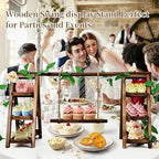 Wooden 3 Tier Cupcake Stand with Swing and Flower Decoration Serving Removable Tray Display Serving Ladder, alternate view 2