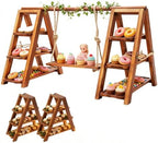 Wooden 3 Tier Cupcake Stand with Swing Removable Tray Dessert Display Stand in Wooden