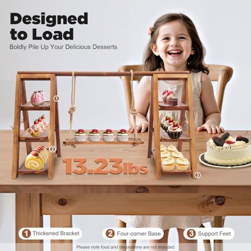 Wooden 3 Tier Cupcake Stand with Swing Removable Tray Dessert Display Stand in Wooden, alternate view 4