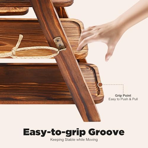 Wooden 3 Tier Cupcake Stand with Swing Removable Tray Dessert Display Stand in Wooden, alternate view 6