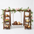 Wooden 3 Tier Cupcake Stand with Swing, Rustic Burnt Wood Multi-Tier Cupcake Holder with Hanging Swing Tray