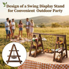 Wooden 3 Tier Cupcake Stand with Swing, Rustic Burnt Wood Multi-Tier Cupcake Holder with Hanging Swing Tray, alternate view 3