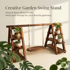 Wooden 3 Tier Cupcake Stand with Swing, Rustic Burnt Wood Multi-Tier Cupcake Holder with Hanging Swing Tray, alternate view 7