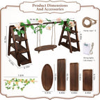 Wooden 3 Tier Cupcake Stand with Swing, String Lights, Rose Vine Decor in Rectangular Tray, alternate view 3