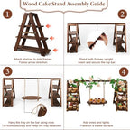Wooden 3 Tier Cupcake Stand with Swing, String Lights, Rose Vine Decor in Rectangular Tray, alternate view 4
