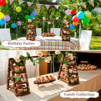 Wooden 3 Tier Cupcake Stand with Swing, String Lights, Rose Vine Decor in Rectangular Tray, alternate view 5