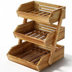Wooden 3 Tier Fruit Basket, Brown, Pine Wood, Sturdy, Self-assembly in Pine Wood