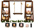 Wooden 3 Tier Swing Cupcake Stand, Dessert Display Extra-Wide for Party in Brown