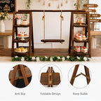 Wooden 3 Tier Swing Cupcake Stand, Dessert Display Extra-Wide for Party in Brown, alternate view 4