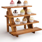Wooden 4-Tier Cupcake Display Stand, Easy Assembly, Non-Skid Pads in Acacia brown