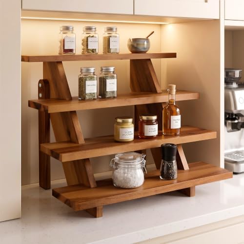 Wooden 4-Tier Cupcake Display Stand, Easy Assembly, Non-Skid Pads in Acacia brown, alternate view 5