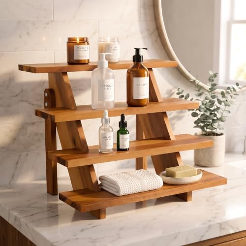 Wooden 4-Tier Cupcake Display Stand, Easy Assembly, Non-Skid Pads in Acacia brown, alternate view 6