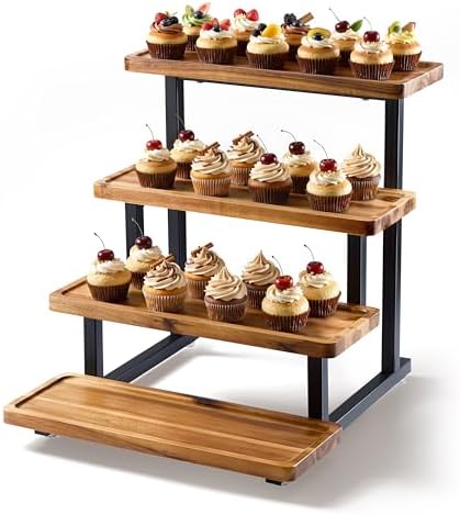 Wooden 4-Tier Cupcake Display Stand, Steel Frame, Assembly Required in Acacia