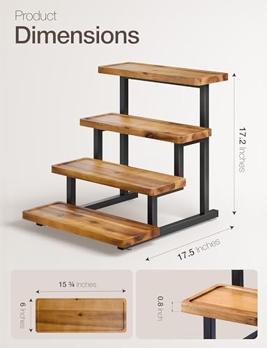 Wooden 4-Tier Cupcake Display Stand, Steel Frame, Assembly Required in Acacia, alternate view 3