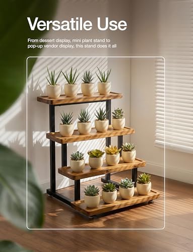 Wooden 4-Tier Cupcake Display Stand, Steel Frame, Assembly Required in Acacia, alternate view 6