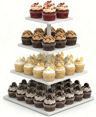 Wooden 4 Tier Cupcake Stand for 50 Cupcakes, Cupcake Holder, Cupcake Tower, Tiered Tray Stand for Birthday Bar