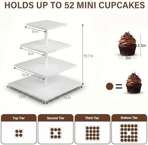 Wooden 4 Tier Cupcake Stand for 50 Cupcakes, Cupcake Holder, Cupcake Tower, Tiered Tray Stand for Birthday Bar, alternate