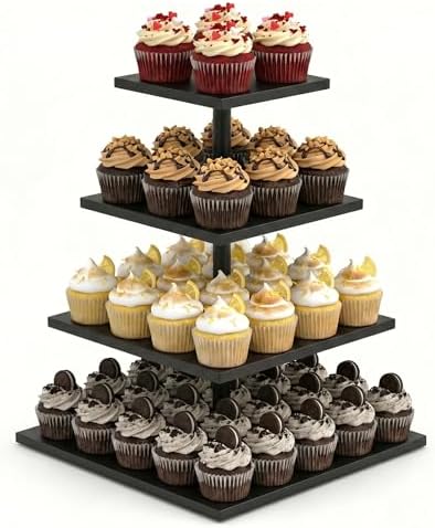 Wooden 4 Tier Cupcake Stand for 50 Cupcakes, Cupcake Holder, Cupcake Tower, Tiered Tray Stand for Birthday Bar