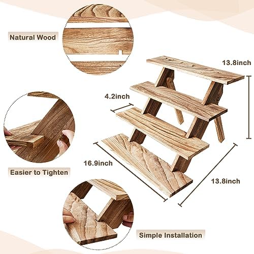 Wooden 4 Tier Cupcake Stand - Rustic Wood Display Stand in Wood color, alternate view 3