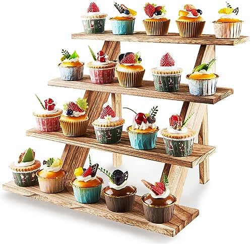 Wooden 4 Tier Cupcake Stand - Rustic Wood Display Stand in Wood color, alternate view 4