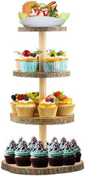 Wooden 4-Tier Rustic Cupcake Stand for Wedding Cakes, Tiered Dessert Tower Display Centerpiece for Parties