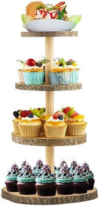 Wooden 4-Tier Rustic Cupcake Stand for Wedding Cakes, Tiered Dessert Tower Display Centerpiece for Parties