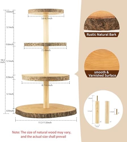 Wooden 4-Tier Rustic Cupcake Stand for Wedding Cakes, Tiered Dessert Tower Display Centerpiece for Parties, alternate view 3