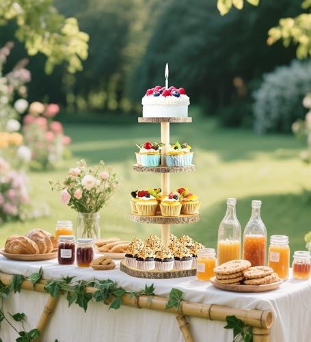 Wooden 4-Tier Rustic Cupcake Stand for Wedding Cakes, Tiered Dessert Tower Display Centerpiece for Parties, alternate view 4