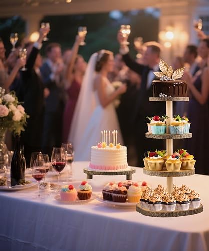 Wooden 4-Tier Rustic Cupcake Stand for Wedding Cakes, Tiered Dessert Tower Display Centerpiece for Parties, alternate view 5