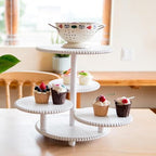 Wooden 4 Tiered Cupcake Stand Rustic Beaded Tower for 50 Cupcakes Party in White