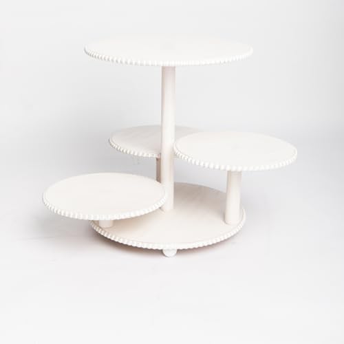 Wooden 4 Tiered Cupcake Stand Rustic Beaded Tower for 50 Cupcakes Party in White, alternate view 4