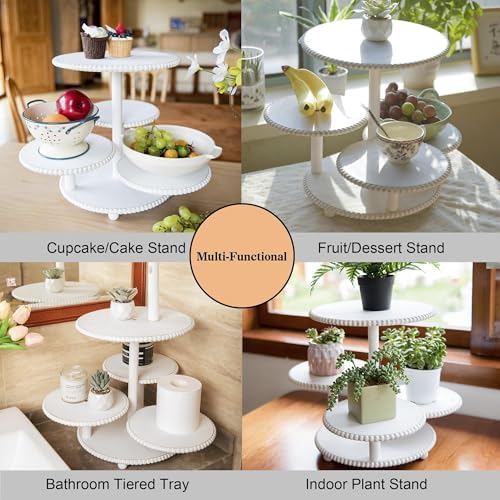 Wooden 4 Tiered Cupcake Stand Rustic Beaded Tower for 50 Cupcakes Party in White, alternate view 5