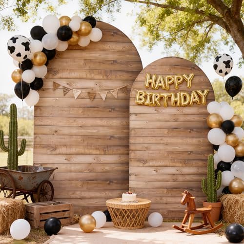 Wooden Arch Backdrop Cover Set of 2, 7.2ft and 6ft Vintage Wood Texture Stretchy Spandex Fitted Wedding Arch, alternate view