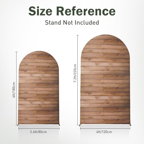 Wooden Arch Backdrop Cover Set of 2, 7.2ft and 6ft Vintage Wood Texture Stretchy Spandex Fitted Wedding Arch, alternate view
