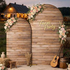 Wooden Arch Backdrop Cover Set of 2, 7.2ft and 6ft Vintage Wood Texture Stretchy Spandex Fitted Wedding Arch, alternate view