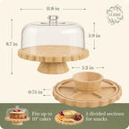 Wooden Cake Plate & Serving Platter with Clear Acrylic Dome Lid in Natural Bamboo, alternate view 3