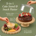 Wooden Cake Plate & Serving Platter with Clear Acrylic Dome Lid in Natural Bamboo, alternate view 4