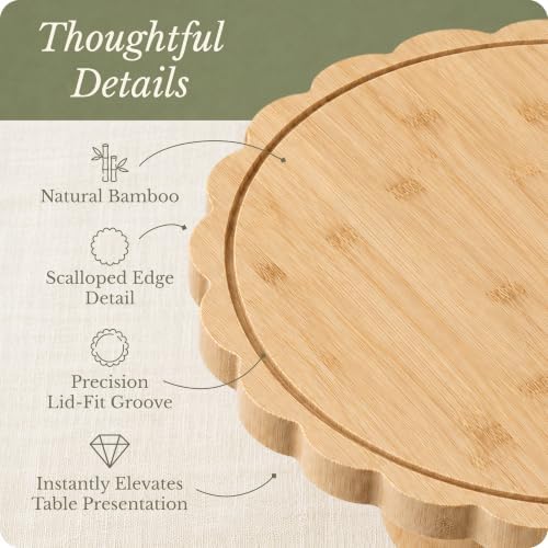 Wooden Cake Plate & Serving Platter with Clear Acrylic Dome Lid in Natural Bamboo, alternate view 5