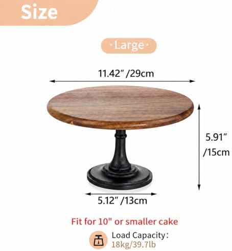 Wooden Cake Stand, 11.81 Inch Round Dessert Display Holder in Brown, alternate view 3