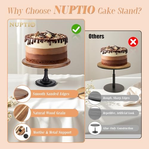 Wooden Cake Stand, 11.81 Inch Round Dessert Display Holder in Brown, alternate view 5