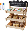 Wooden Cookie Display Stand with Chalkboard for Bakers & Vendors in Natural