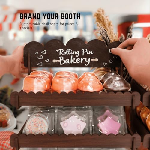 Wooden Cookie Display Stand with Chalkboard Sign for Bakers, Vendors, Craft Fairs | Pastry Display for Market, alternate view