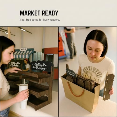 Wooden Cookie Display Stand with Chalkboard Sign for Bakers, Vendors, Craft Fairs | Pastry Display for Market, alternate view