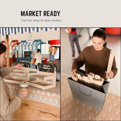 Wooden Cookie Display Stand with Chalkboard Sign for Bakers, Vendors, Craft Fairs | Pastry Display for Market, alternate view