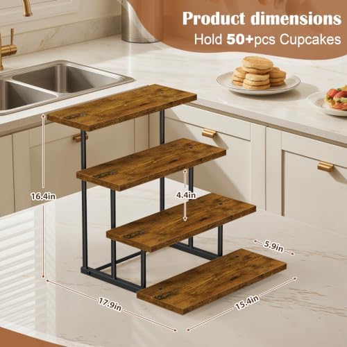 Wooden Cupcake Display Stand, 4 Tier Rectangular Tiered Dessert Stands, Cupcake Display Risers for Vendor Booth, alternate