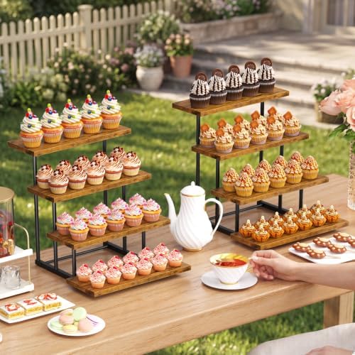 Wooden Cupcake Display Stand, 4 Tier Rectangular Tiered Dessert Stands, Cupcake Display Risers for Vendor Booth, alternate