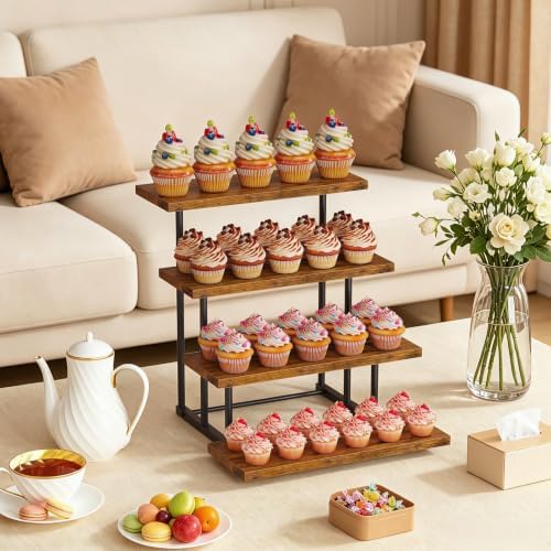 Wooden Cupcake Display Stand, 4 Tier Rectangular Tiered Dessert Stands, Cupcake Display Risers for Vendor Booth, alternate