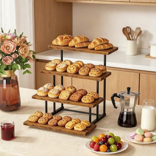 Wooden Cupcake Display Stand, 4 Tier Rectangular Tiered Dessert Stands, Cupcake Display Risers for Vendor Booth, alternate